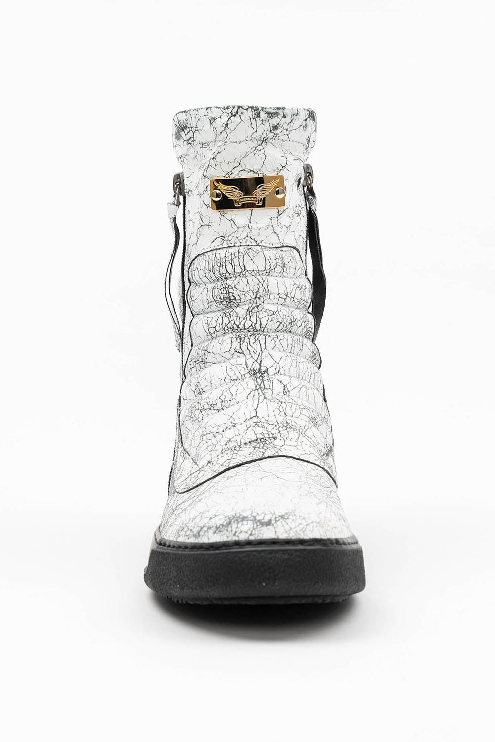MENS HIGH TOP BIKER SHOES IN CRACKLED WHITE