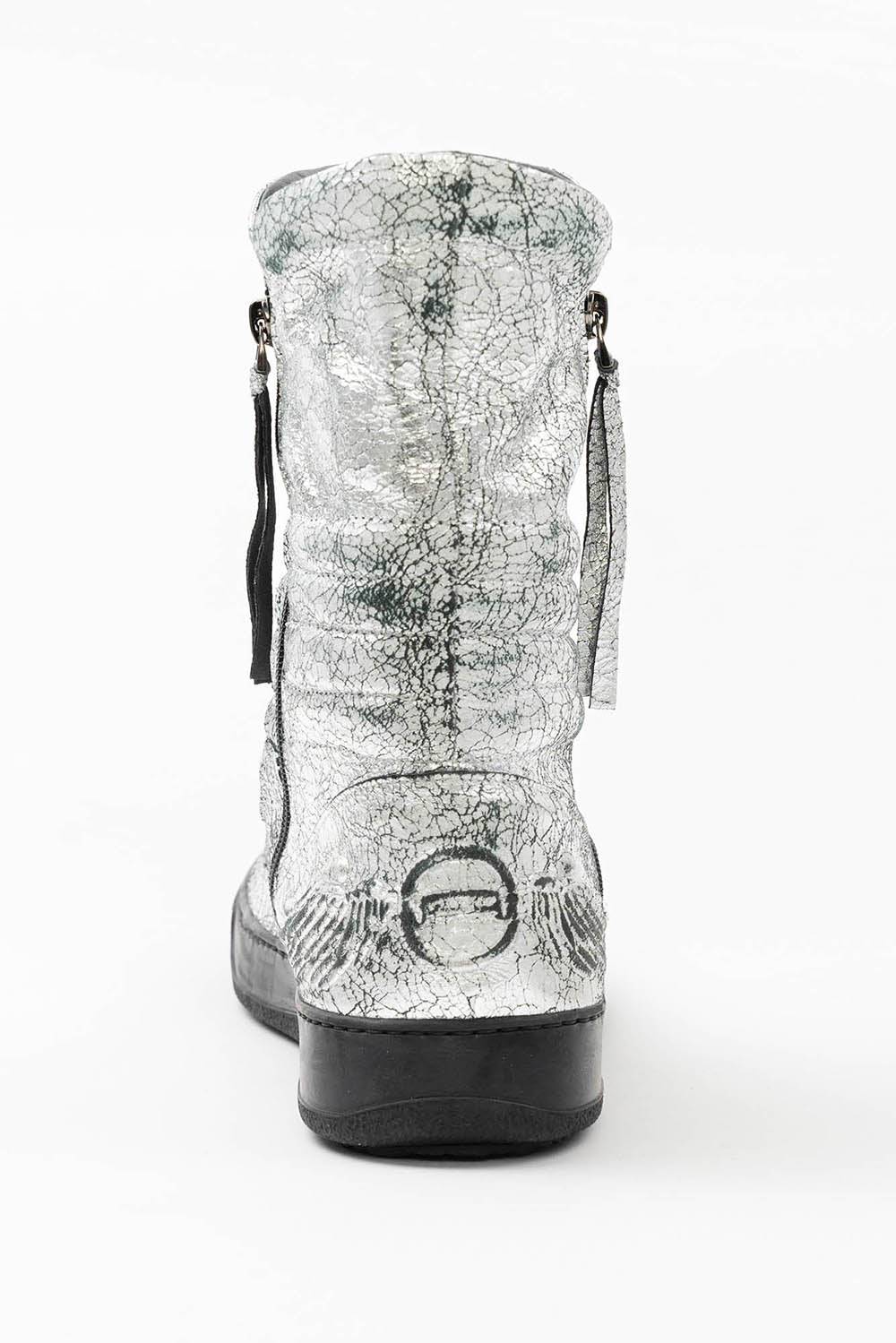 MENS HIGH TOP BIKER SHOES IN CRACKLED SILVER