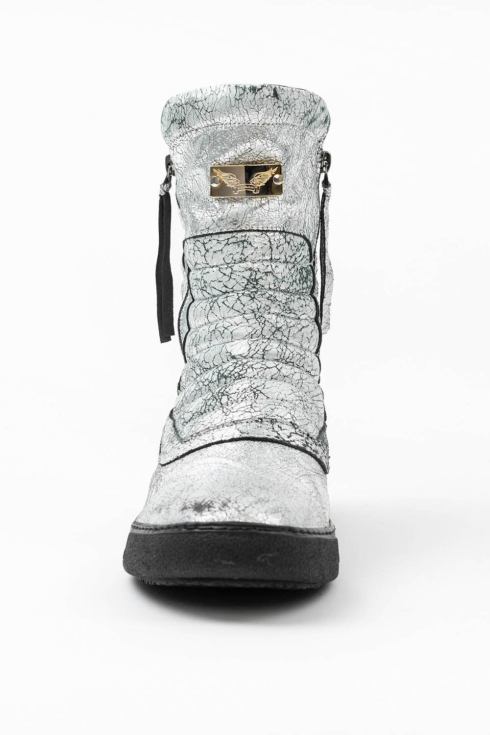 MENS HIGH TOP BIKER SHOES IN CRACKLED SILVER