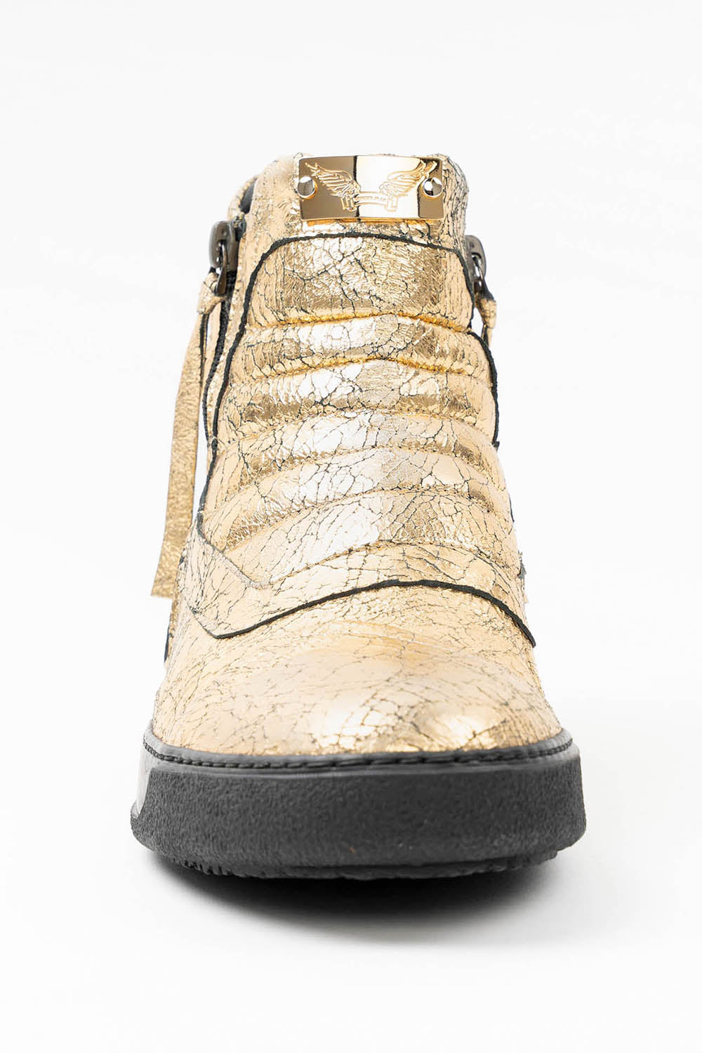 MENS MID TOP BIKER SHOES IN CRACKLED GOLD