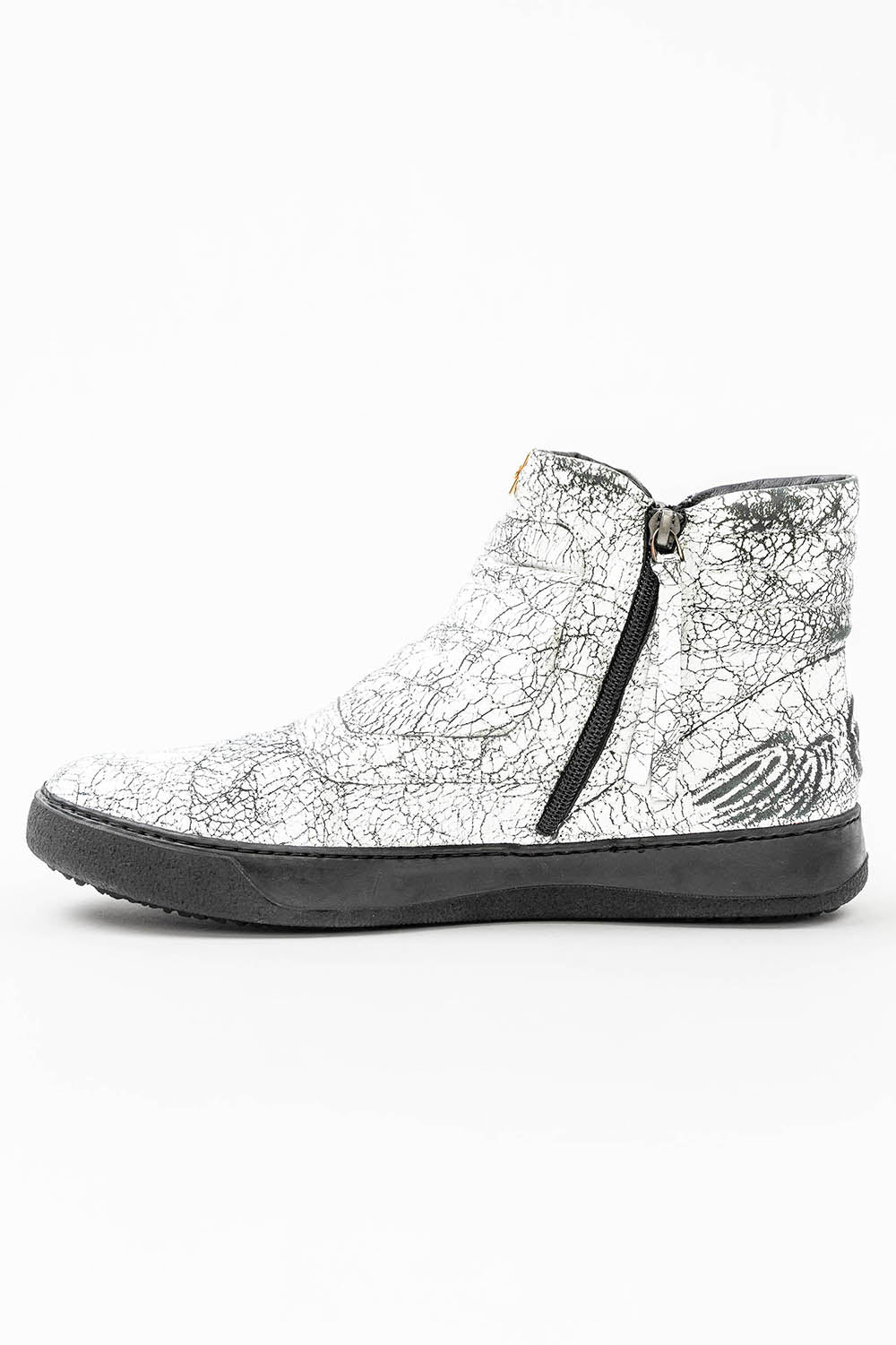 MENS MID TOP BIKER SHOES IN CRACKLED WHITE