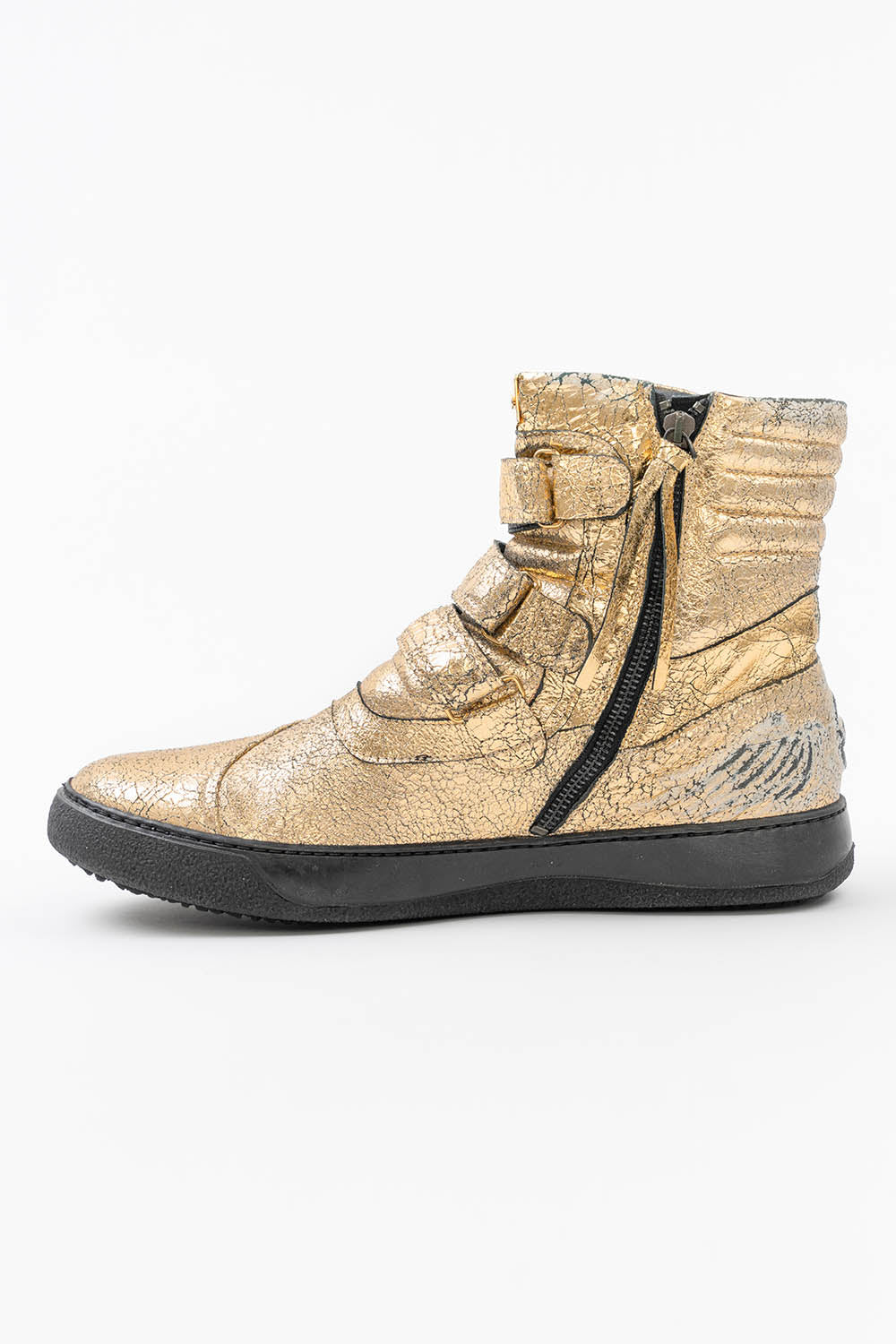 MENS HIGH TOP VELCRO SHOES IN CRACKLED GOLD