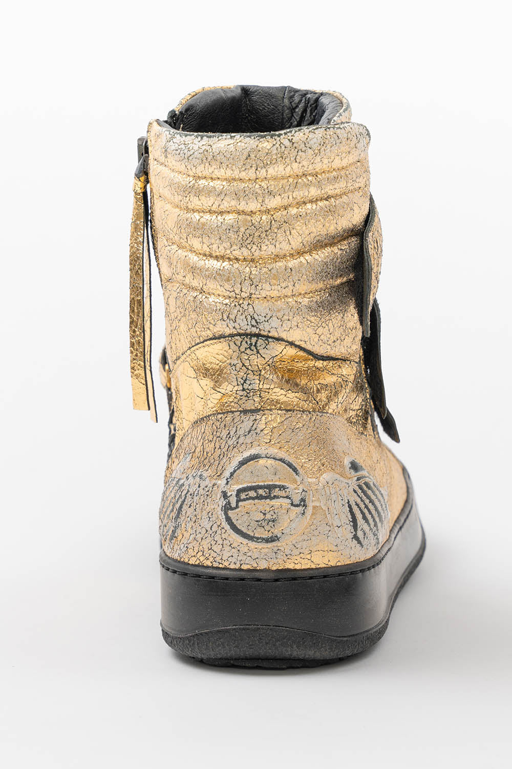 MENS HIGH TOP VELCRO SHOES IN CRACKLED GOLD