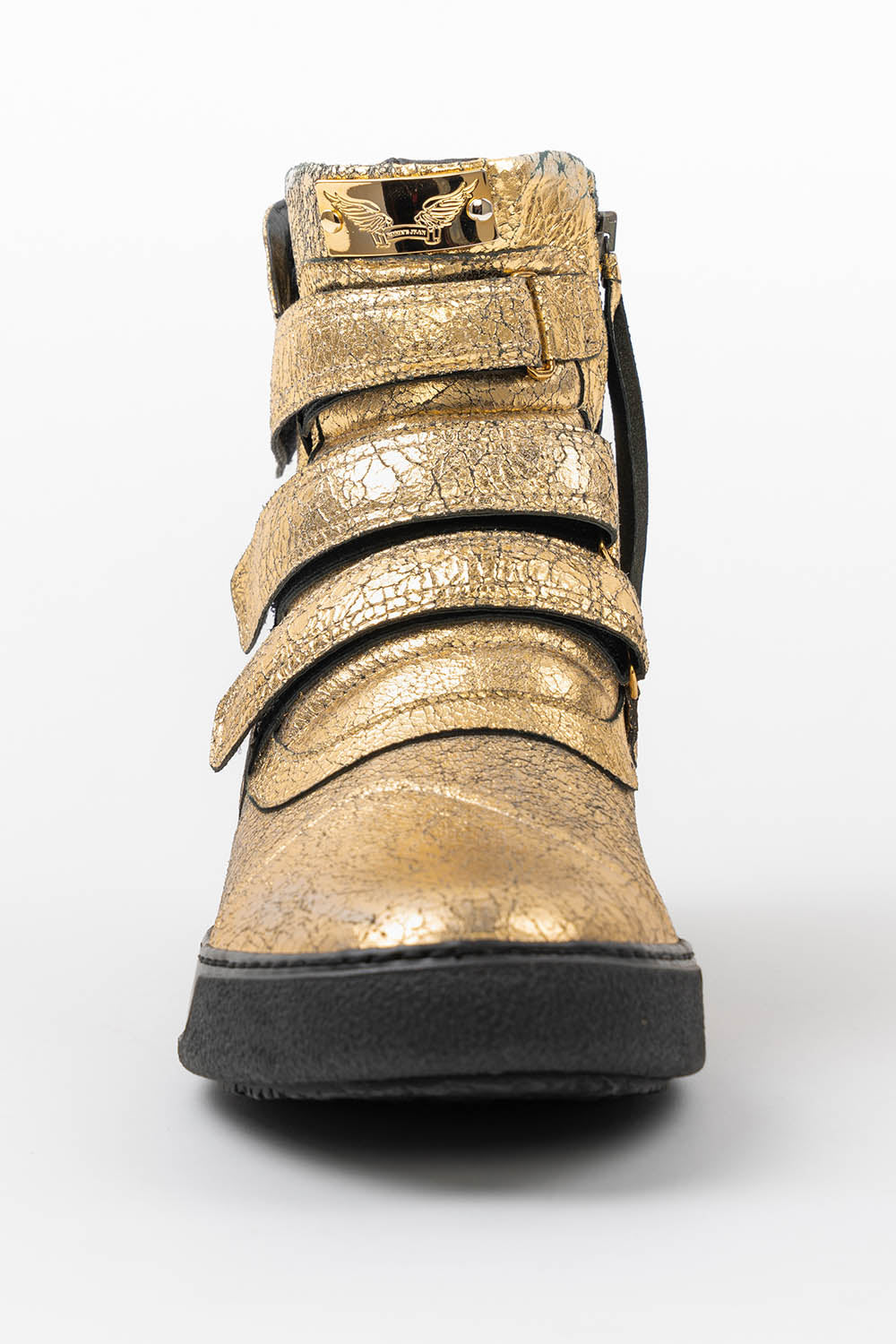 MENS HIGH TOP VELCRO SHOES IN CRACKLED GOLD
