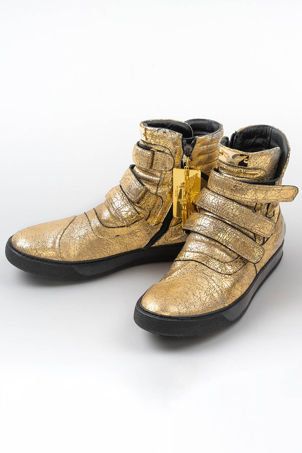 MENS HIGH TOP VELCRO SHOES IN CRACKLED GOLD