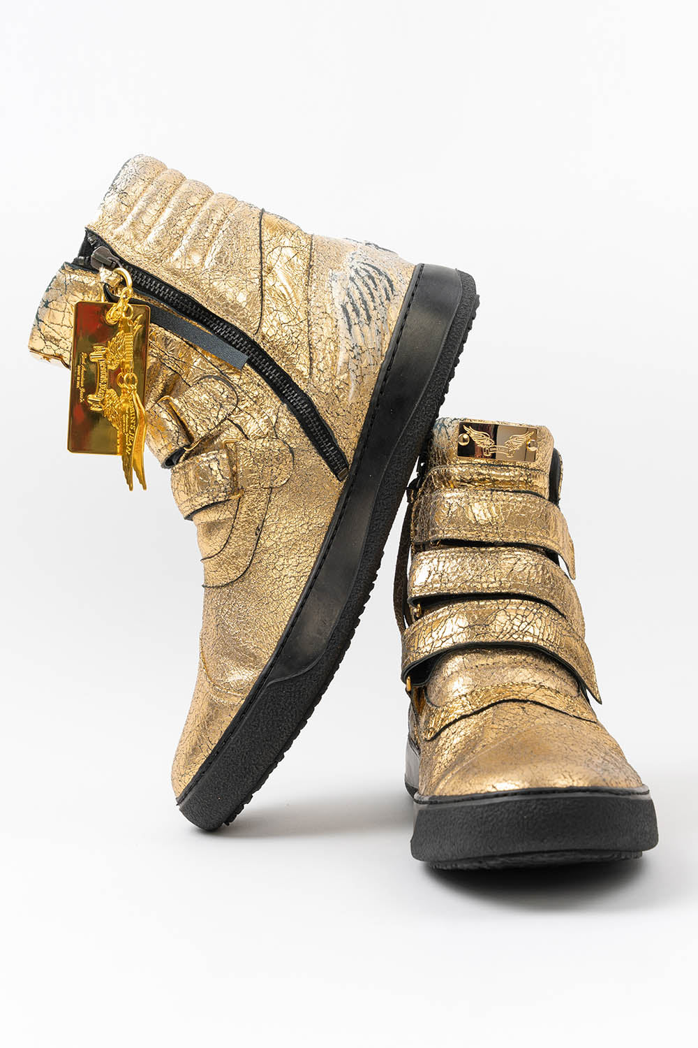 MENS HIGH TOP VELCRO SHOES IN CRACKLED GOLD