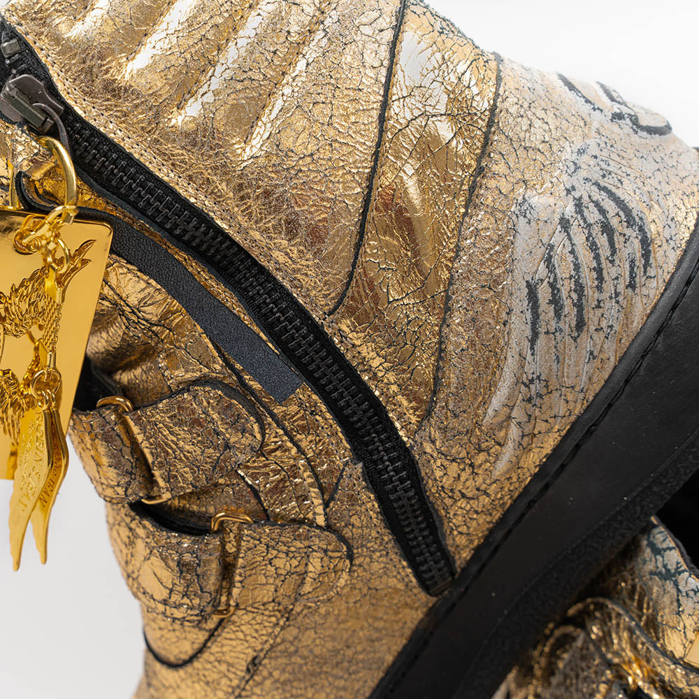 MENS HIGH TOP VELCRO SHOES IN CRACKLED GOLD