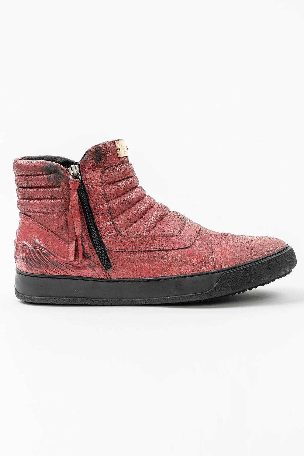 MENS MID TOP BIKER SHOES IN CRACKLED RED