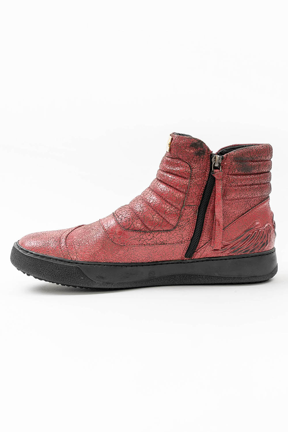 MENS MID TOP BIKER SHOES IN CRACKLED RED
