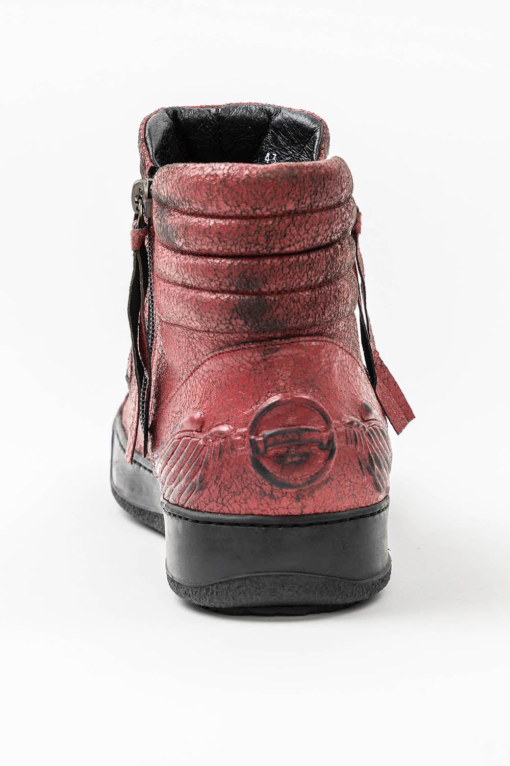 MENS MID TOP BIKER SHOES IN CRACKLED RED