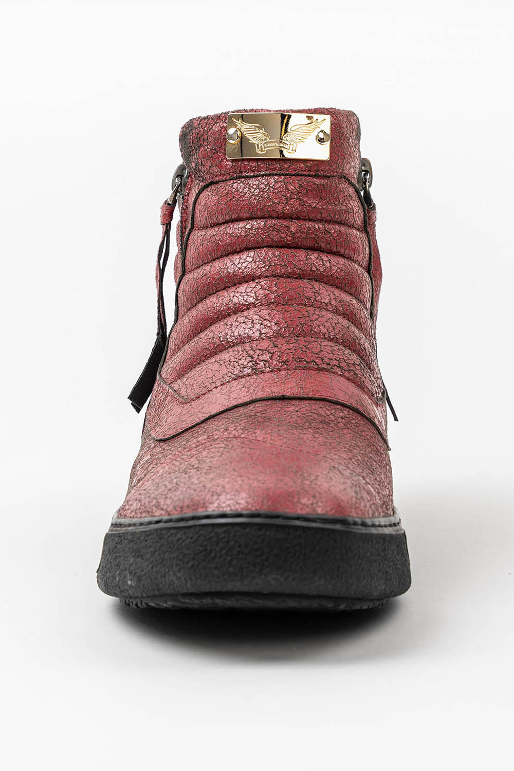MENS MID TOP BIKER SHOES IN CRACKLED RED