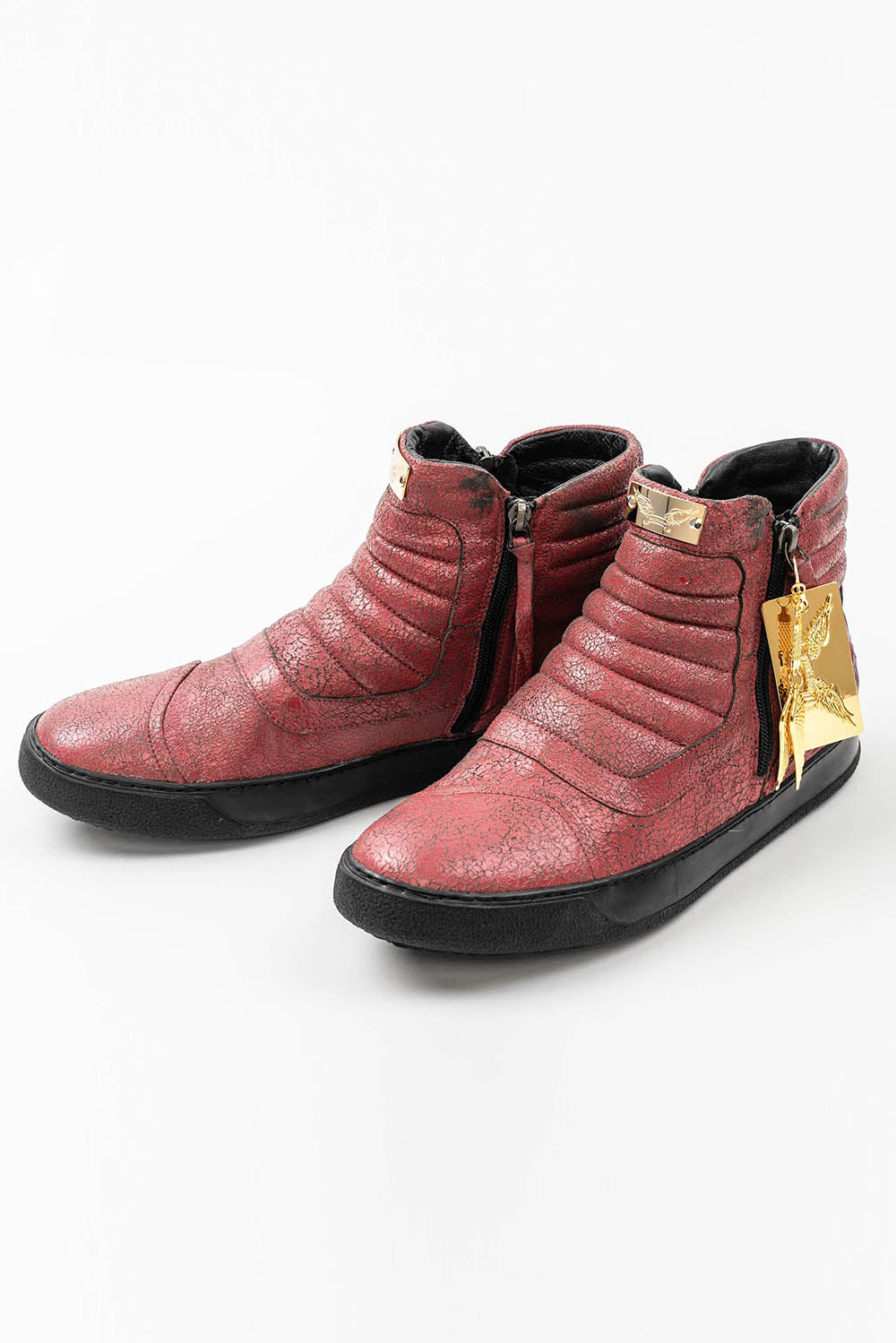 MENS MID TOP BIKER SHOES IN CRACKLED RED