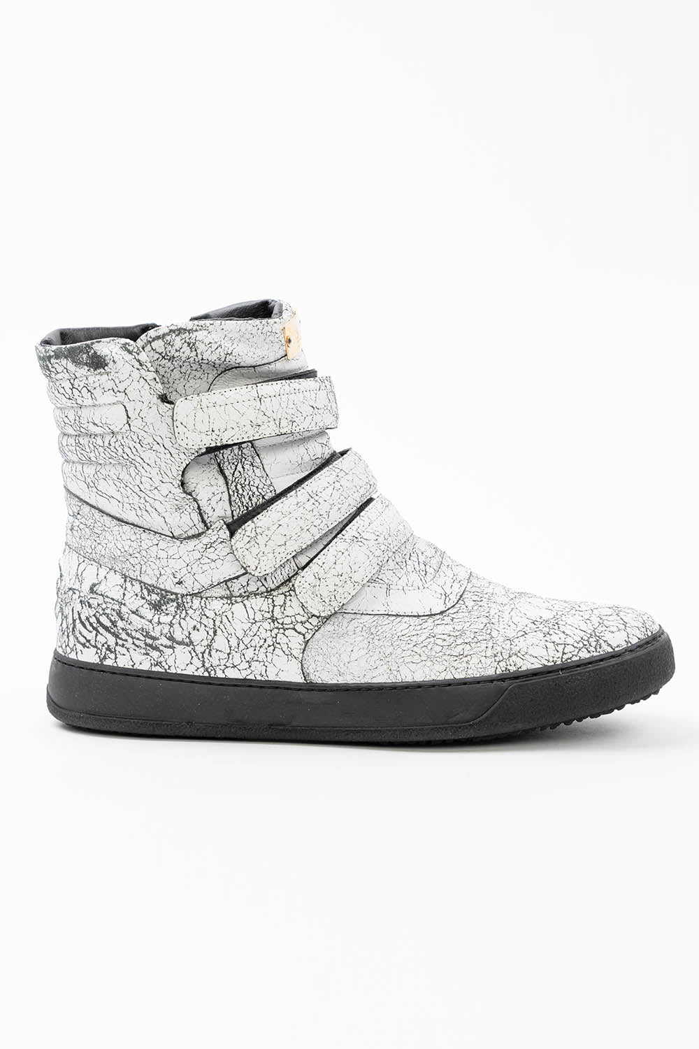 MENS HIGH TOP VELCRO SHOES IN CRACKLED WHITE