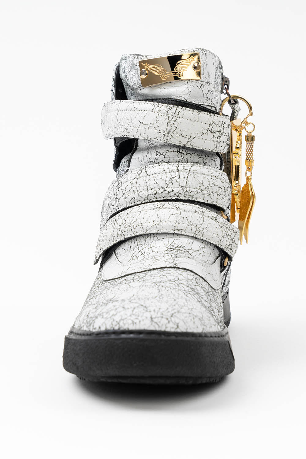 MENS HIGH TOP VELCRO SHOES IN CRACKLED WHITE