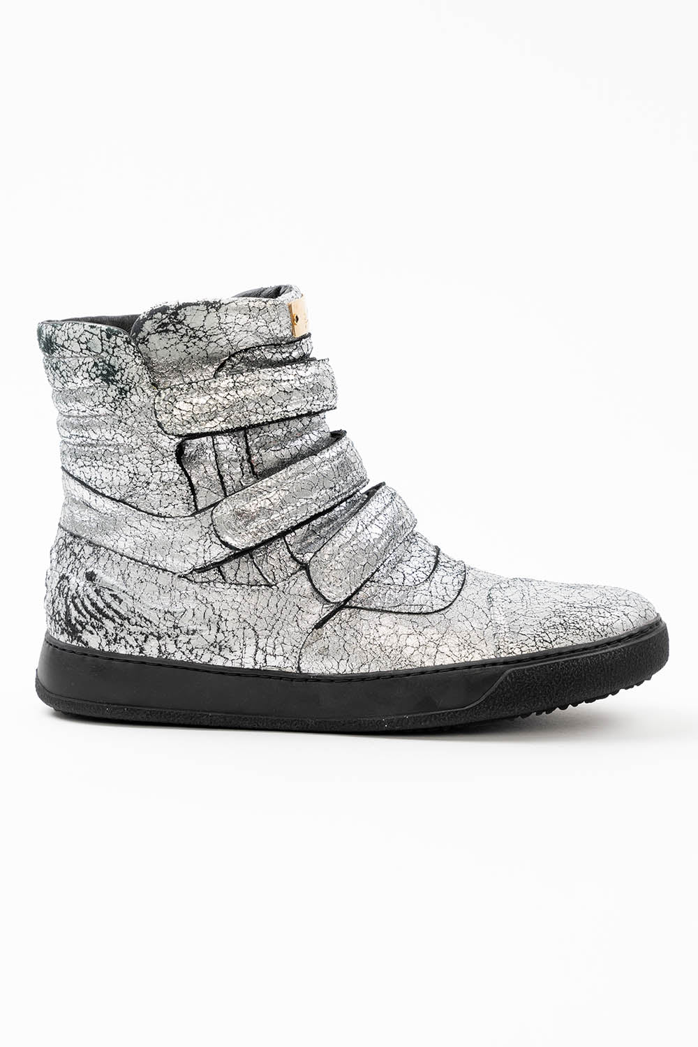 MENS HIGH TOP VELCRO SHOES IN CRACKLED SILVER