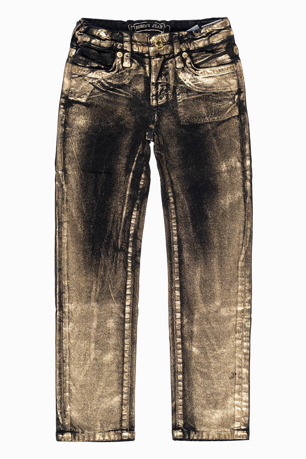 ROBINS KIDS LONG FLAP SLIM JEANS IN BLACK GOLD FOIL WASH