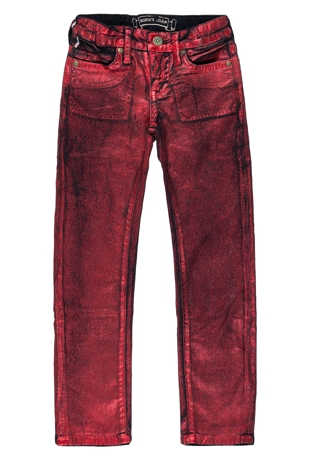 ROBINS KIDS LONG FLAP SLIM JEANS IN BLACK RED FOIL WASH
