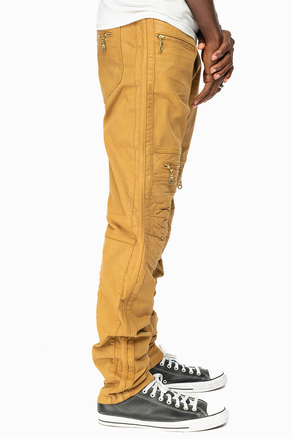 MENS BIKER RACER JEANS IN KHAKI COATING