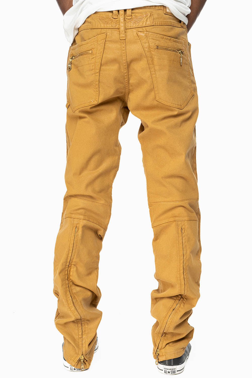 MENS BIKER RACER JEANS IN KHAKI COATING