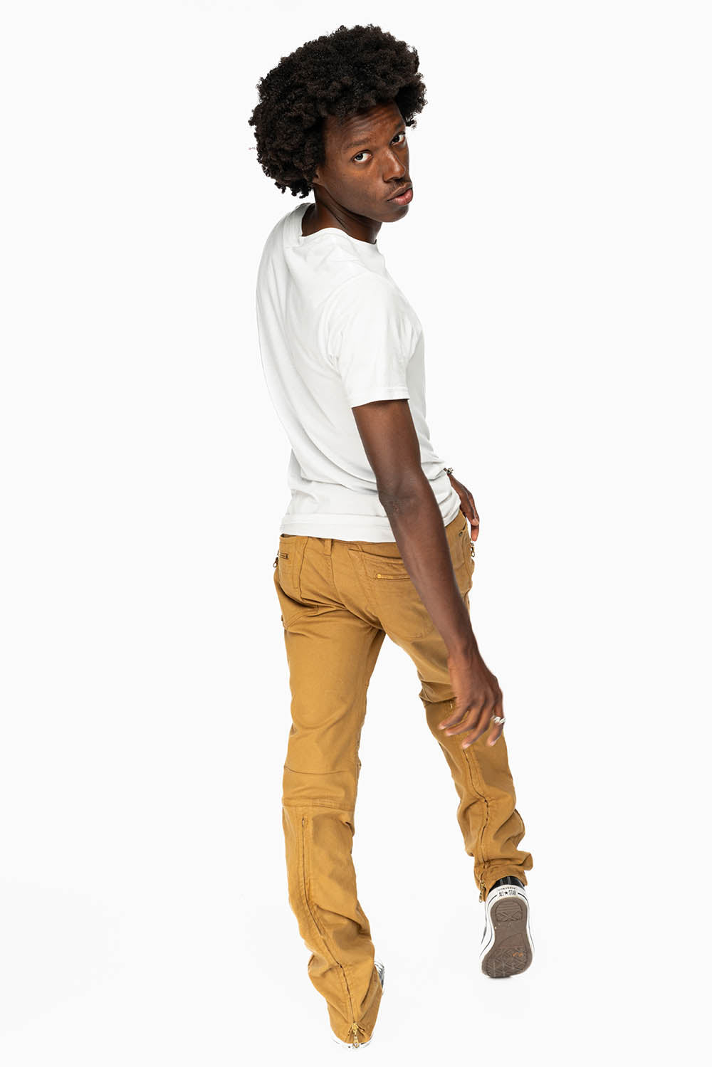 MENS BIKER RACER JEANS IN KHAKI COATING