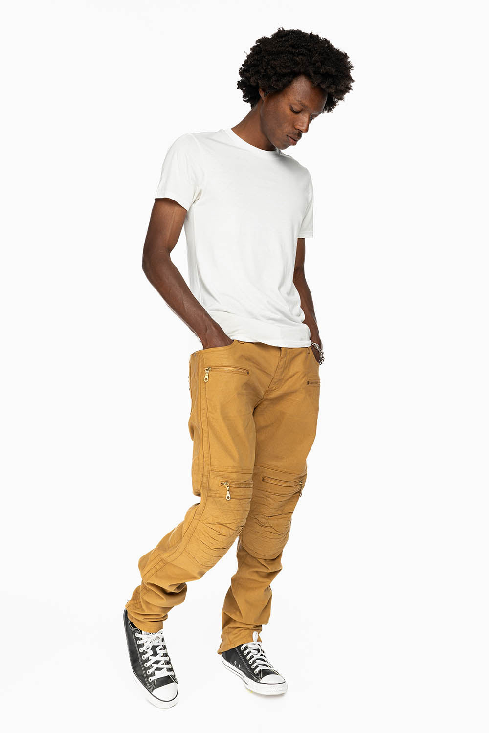 MENS BIKER RACER JEANS IN KHAKI COATING