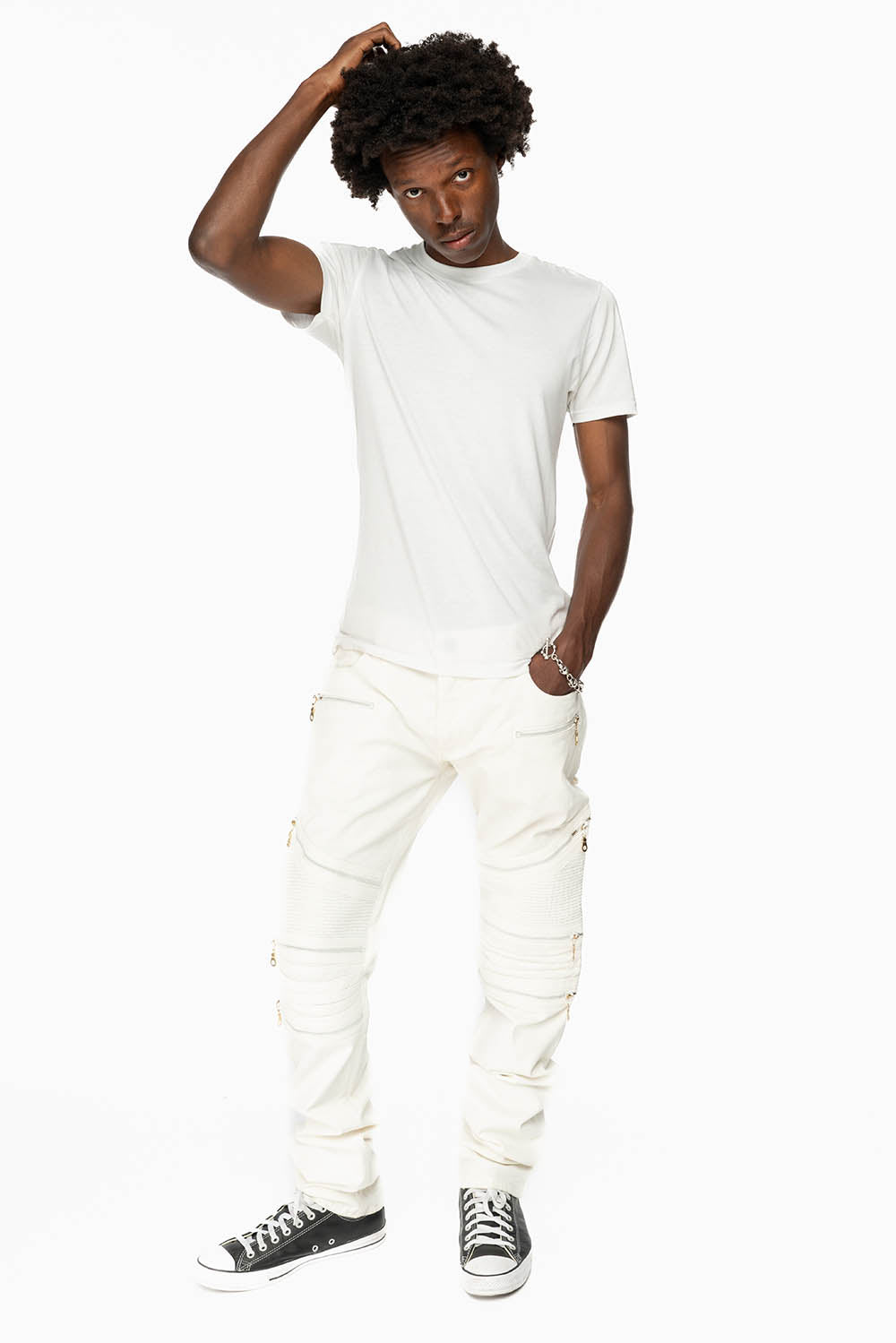 MENS THE SHOW BIKER JEANS IN WHITE COATING WASH
