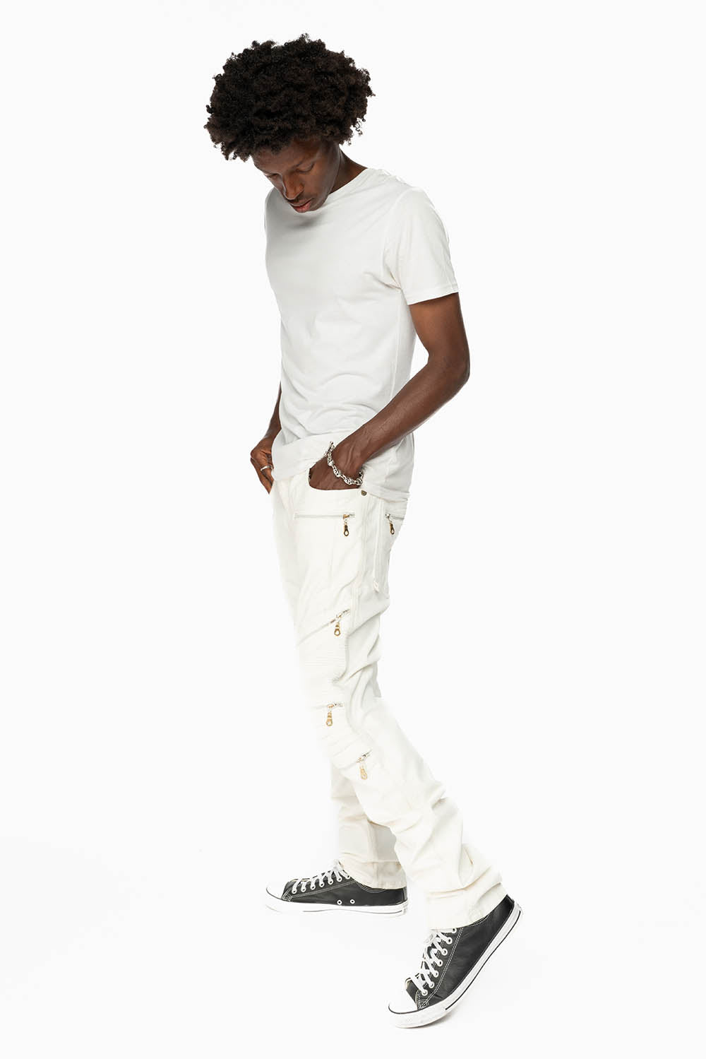 MENS THE SHOW BIKER JEANS IN WHITE COATING WASH