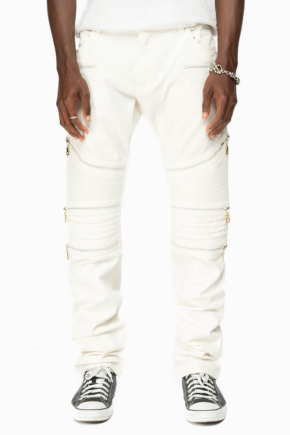 MENS THE SHOW BIKER JEANS IN WHITE COATING WASH