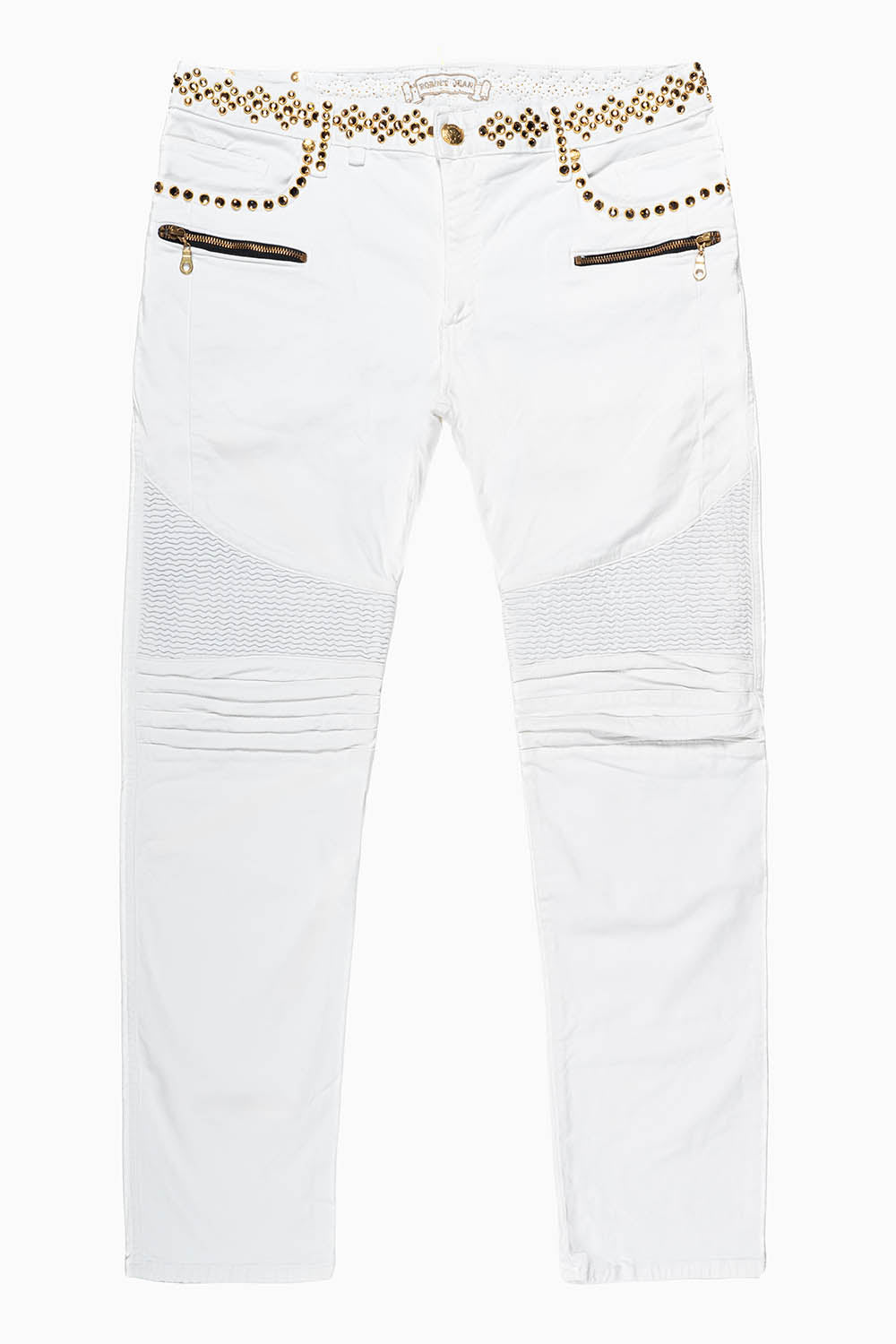 MENS BIKER JEANS IN WHITE WITH X-LARGE CRYSTALS – Robin's Jean