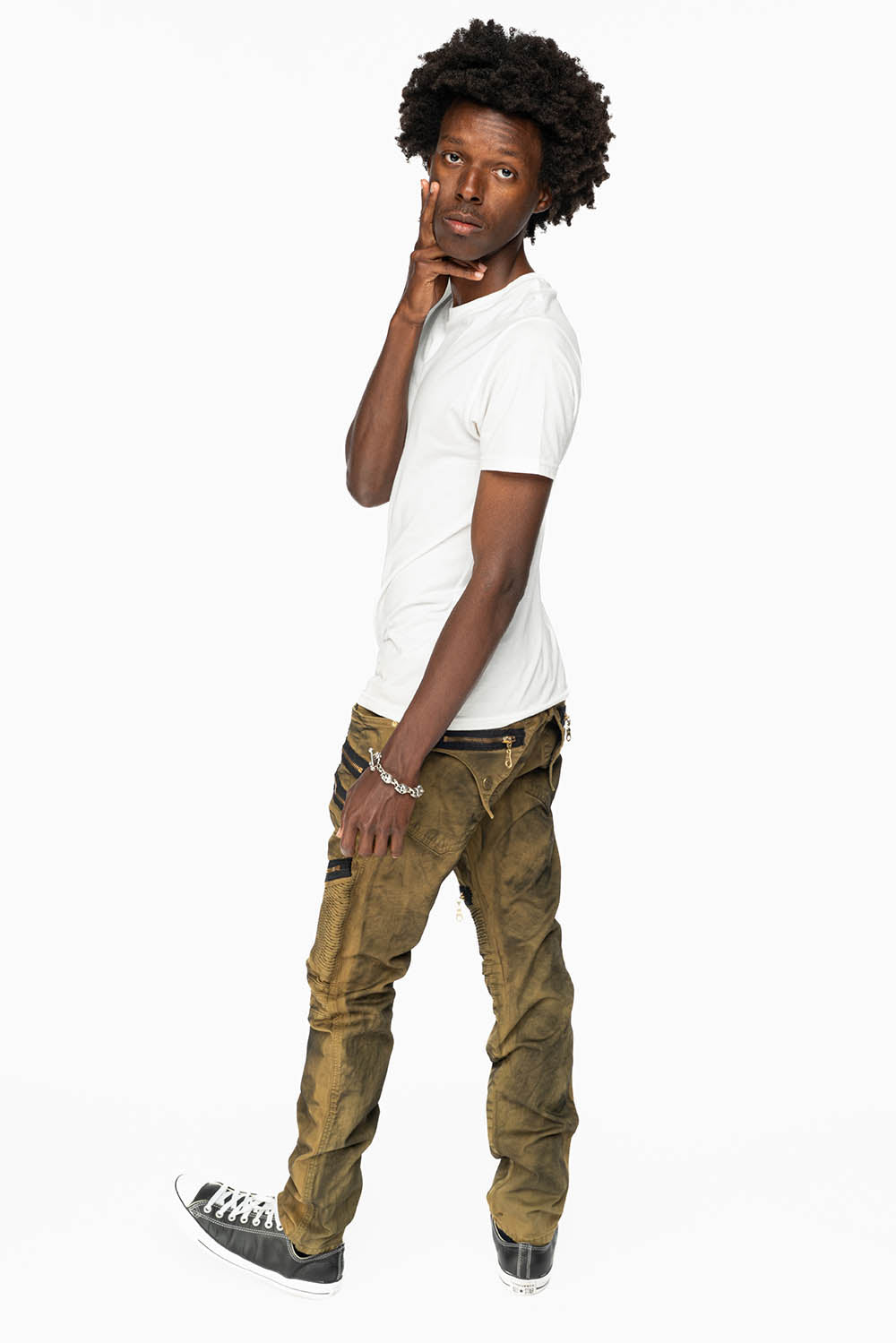 LONG FLAP BIKER IN SUPER NATURAL OLIVE WASH