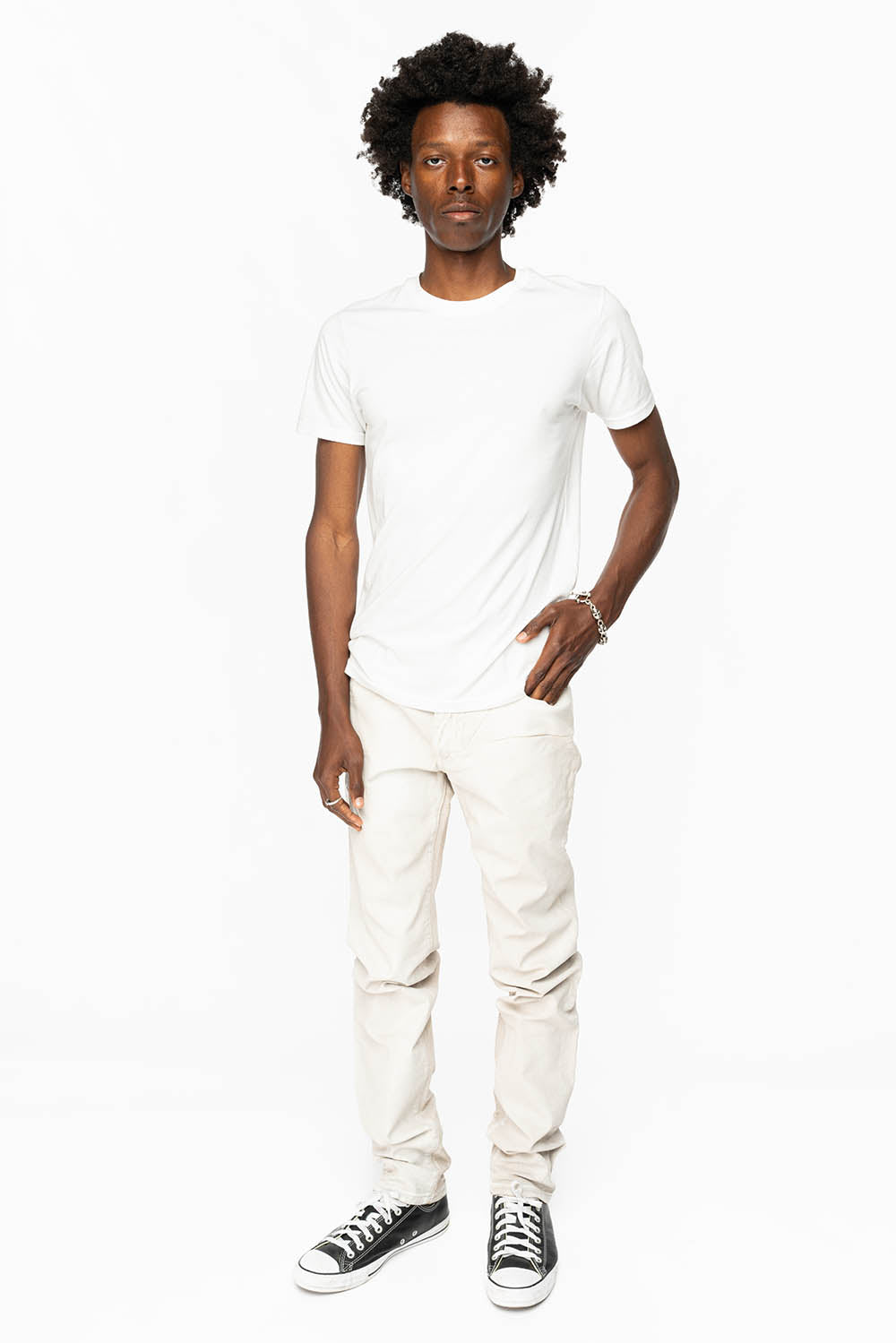 CLASSIC 5 POCKET SLIM LEG JEANS IN CUIR WHITE