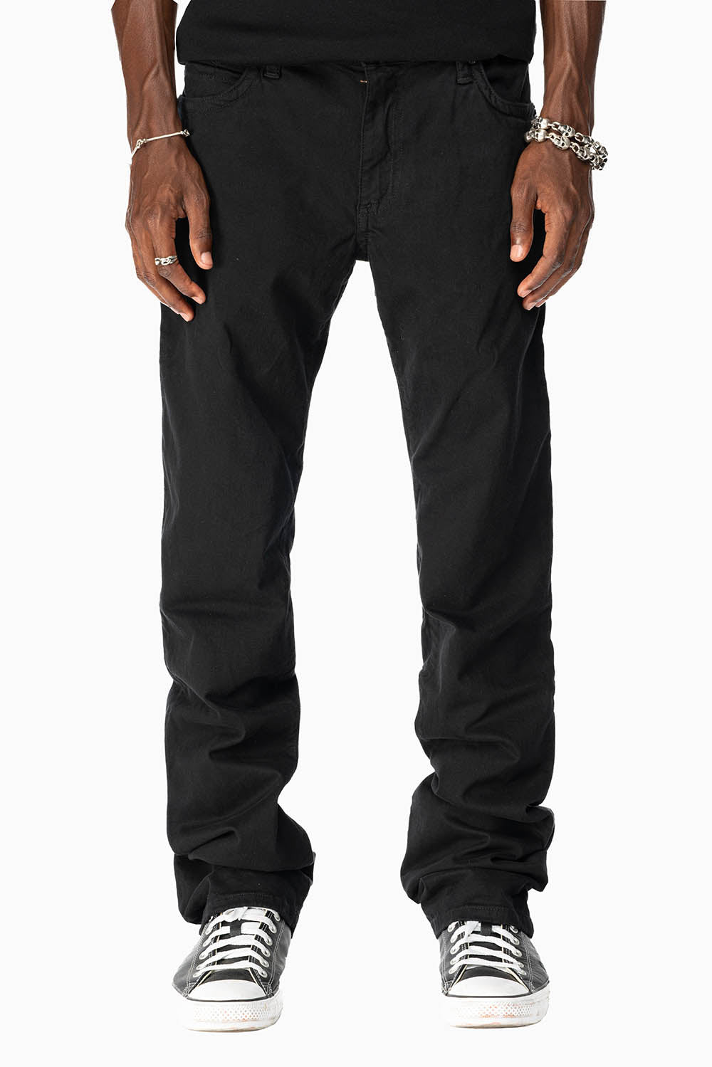 CLASSIC STRAIGHT LEG JEANS IN BLACK WASH EMBELLISHED WITH STUDS & CRYSTALS