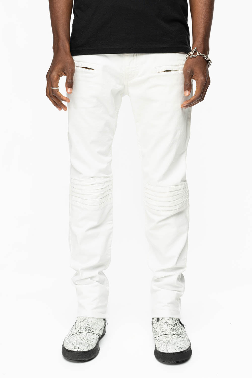 MENS MOTO BIKER JEANS IN WHITE