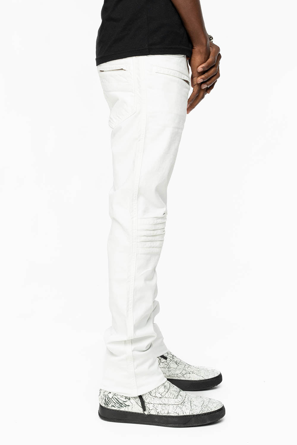 MENS MOTO BIKER JEANS IN WHITE