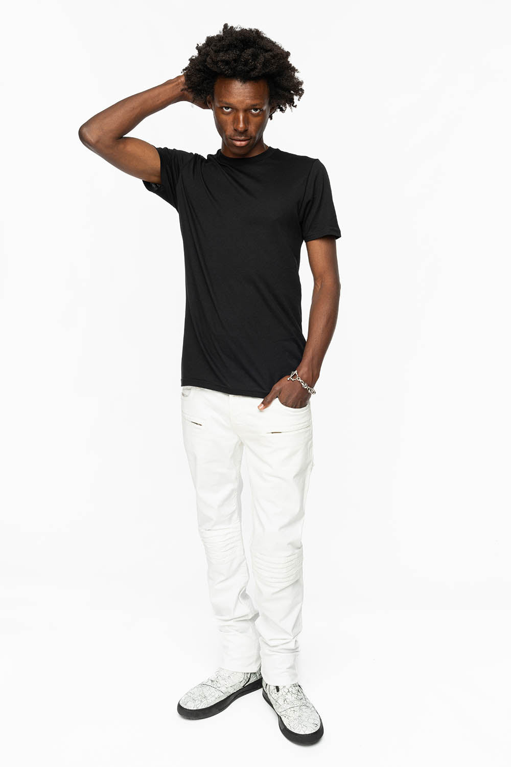 MENS MOTO BIKER JEANS IN WHITE