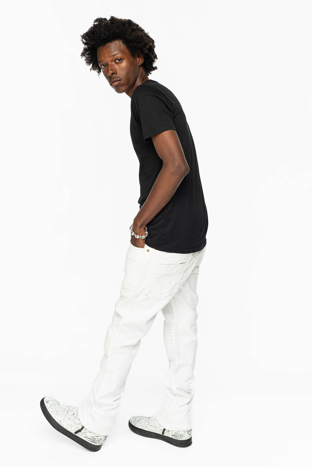 MENS MOTO BIKER JEANS IN WHITE