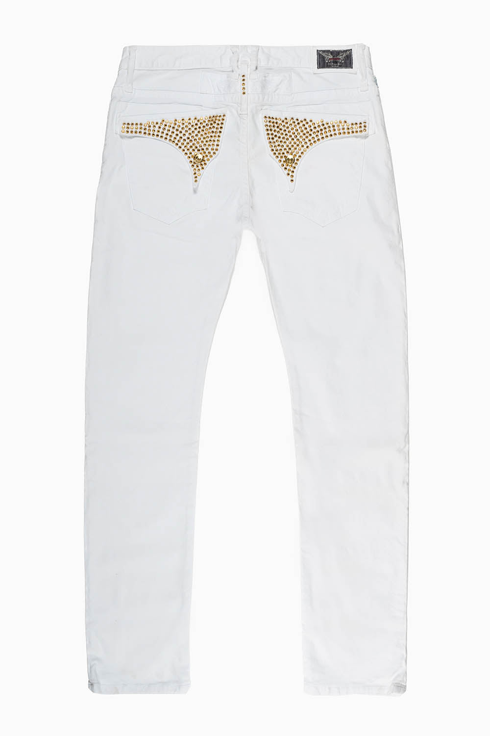 LONG FLAP SLIM FIT MENS JEANS WITH AURUM CRYSTALS IN WHITE  display picture 2