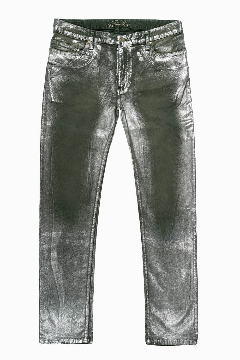 LONG FLAP SLIM FIT MENS JEANS IN OLIVE LISA SILVER WITH CRYSTALS