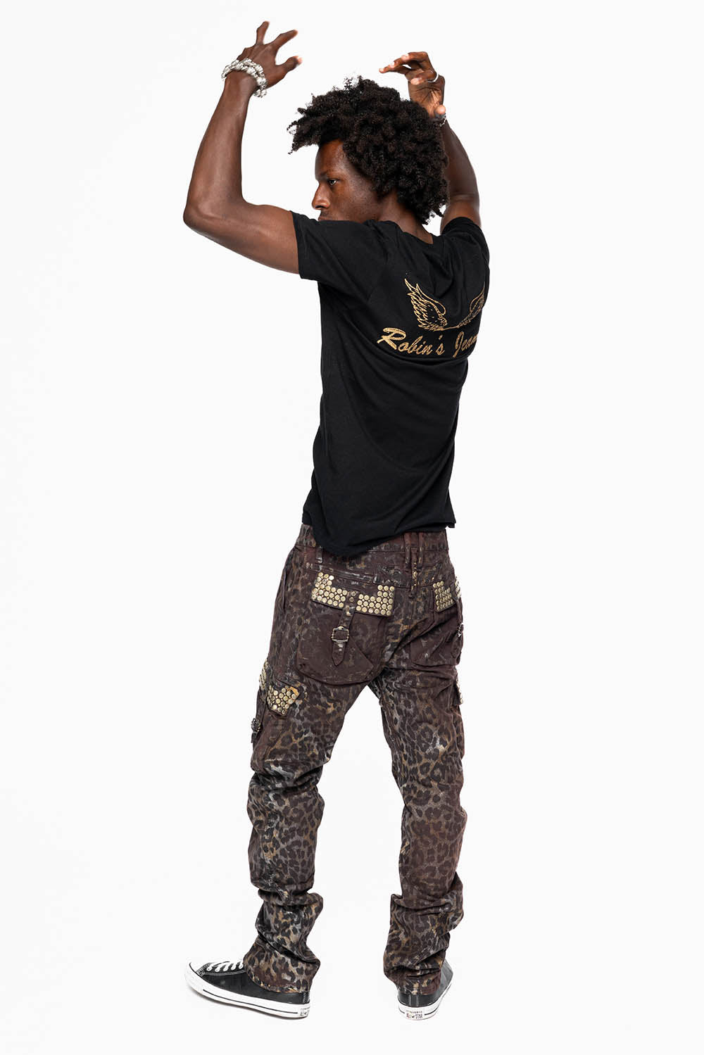MENS PREDATOR CARGO PANTS IN MANDELA BROWN EMBELLISHED WITH CRYSTALS AND STUDS