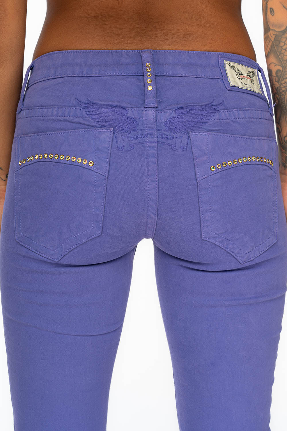 LOW RISE WOMENS JEANS IN LAVANDER WITH CLEAR CRYSTAL