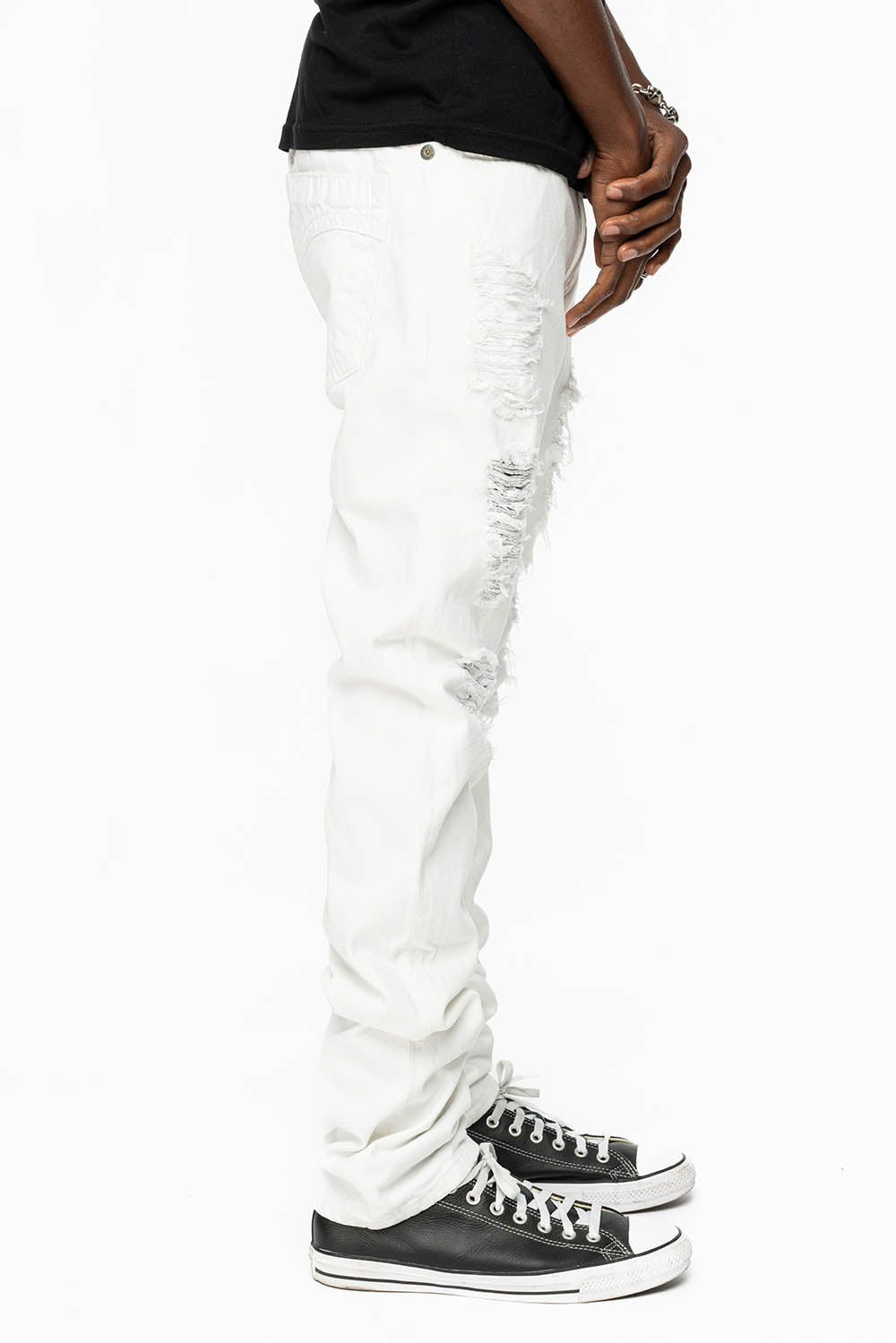 MENS CLASSIC 5 POCKET SLIM LEG JEANS IN WHITE BROKEN