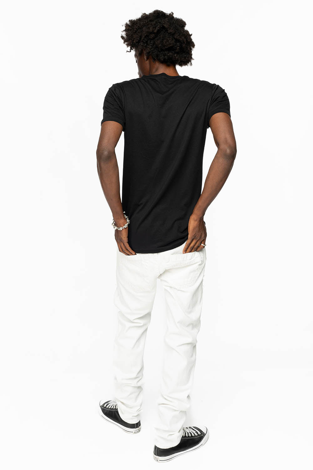 MENS CLASSIC 5 POCKET SLIM LEG JEANS IN WHITE BROKEN