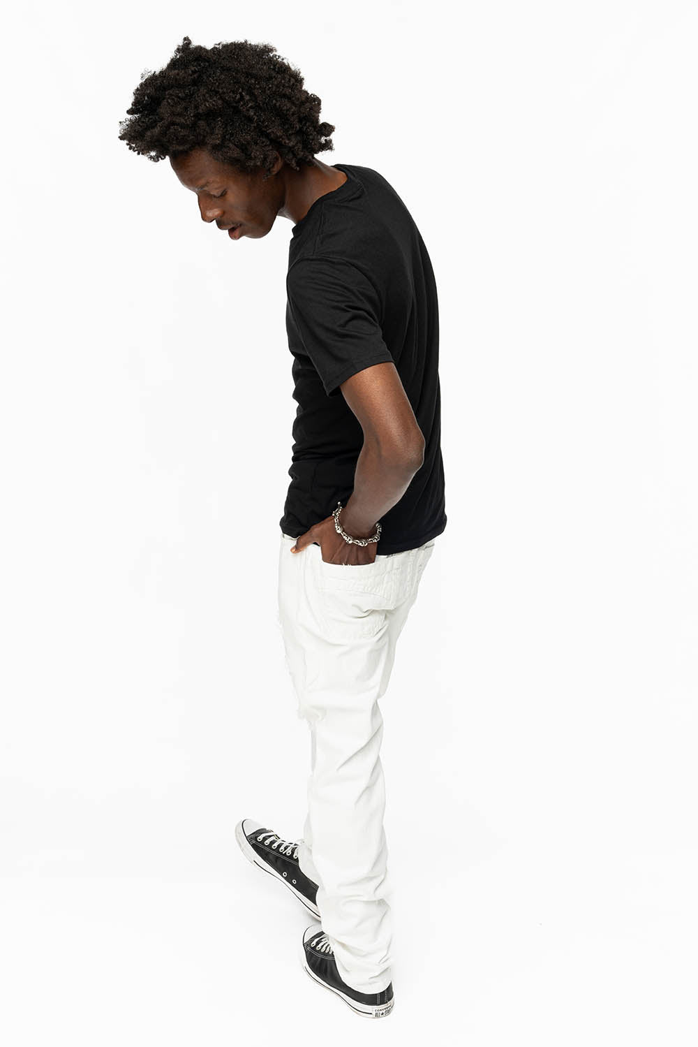 MENS CLASSIC 5 POCKET SLIM LEG JEANS IN WHITE BROKEN