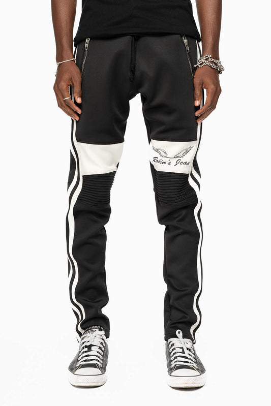 BIKER STYLE JOGGER IN BLACK WITH WHITE STRIPES