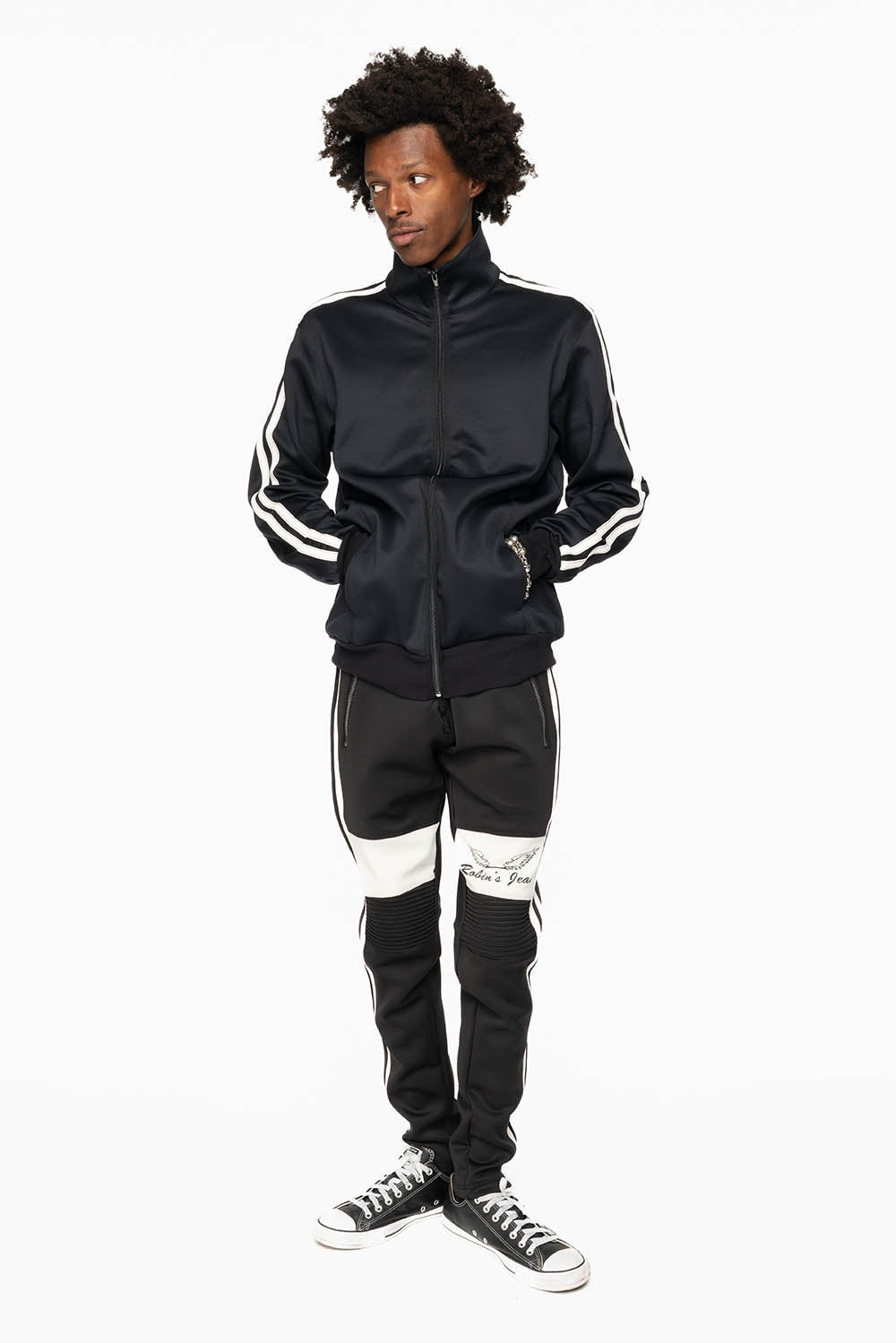 TRACK JACKET IN BLACK WITH WHITE STRIPE