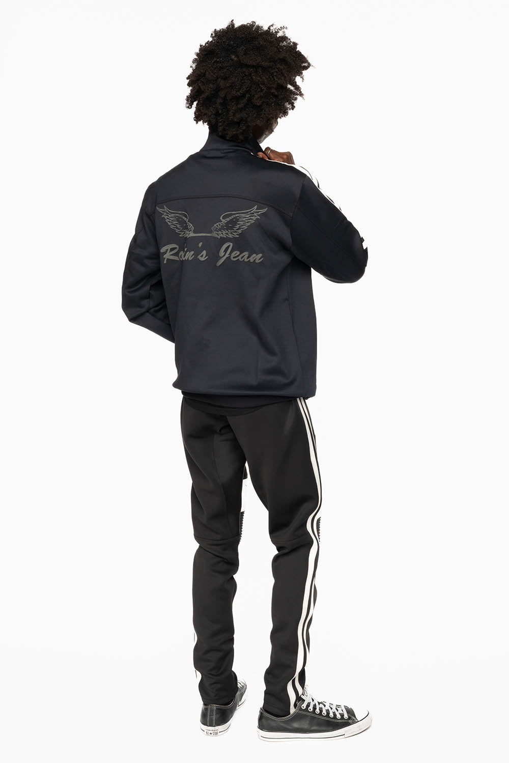 BIKER STYLE JOGGER IN BLACK WITH WHITE STRIPES