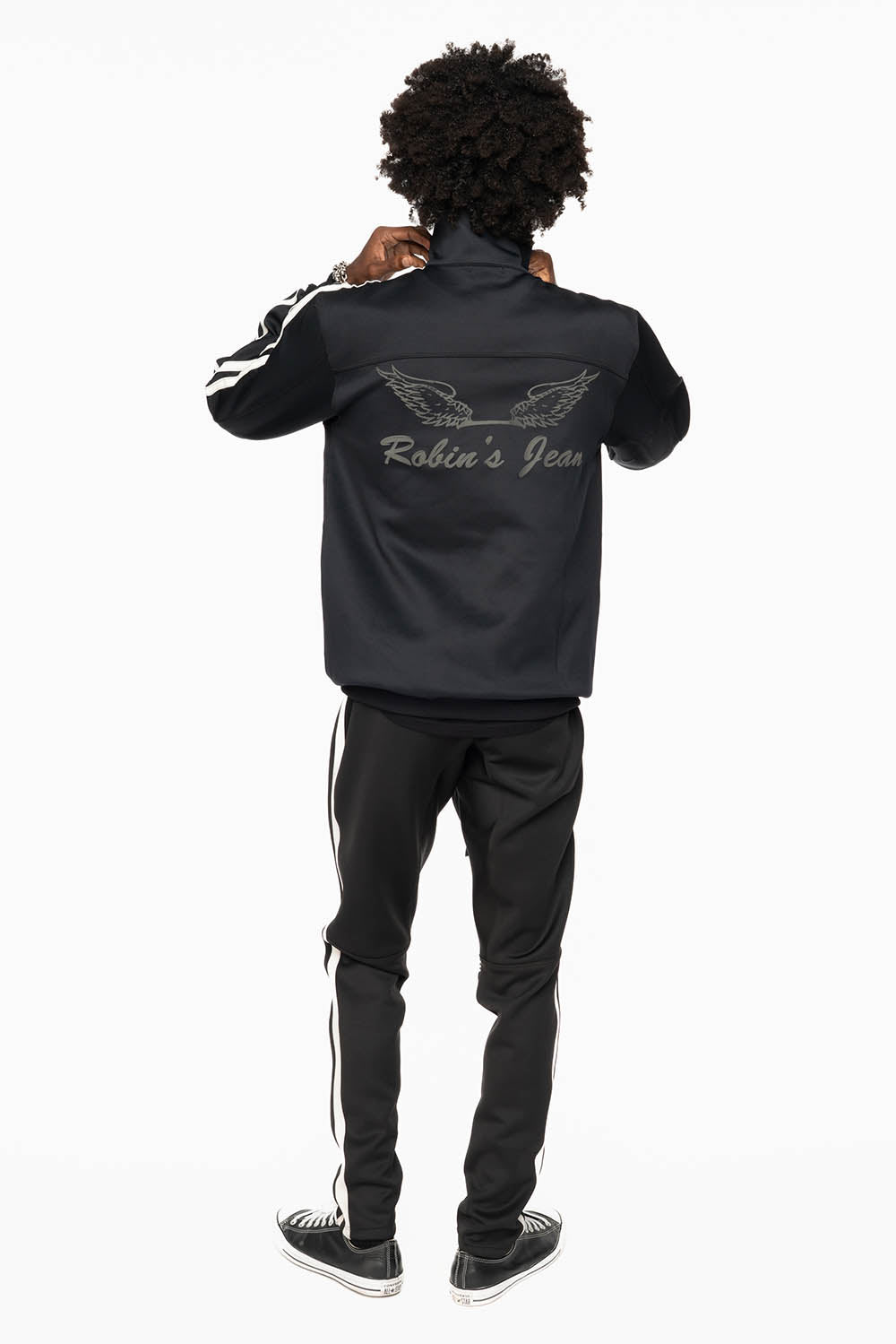 TRACK JACKET IN BLACK WITH WHITE STRIPE
