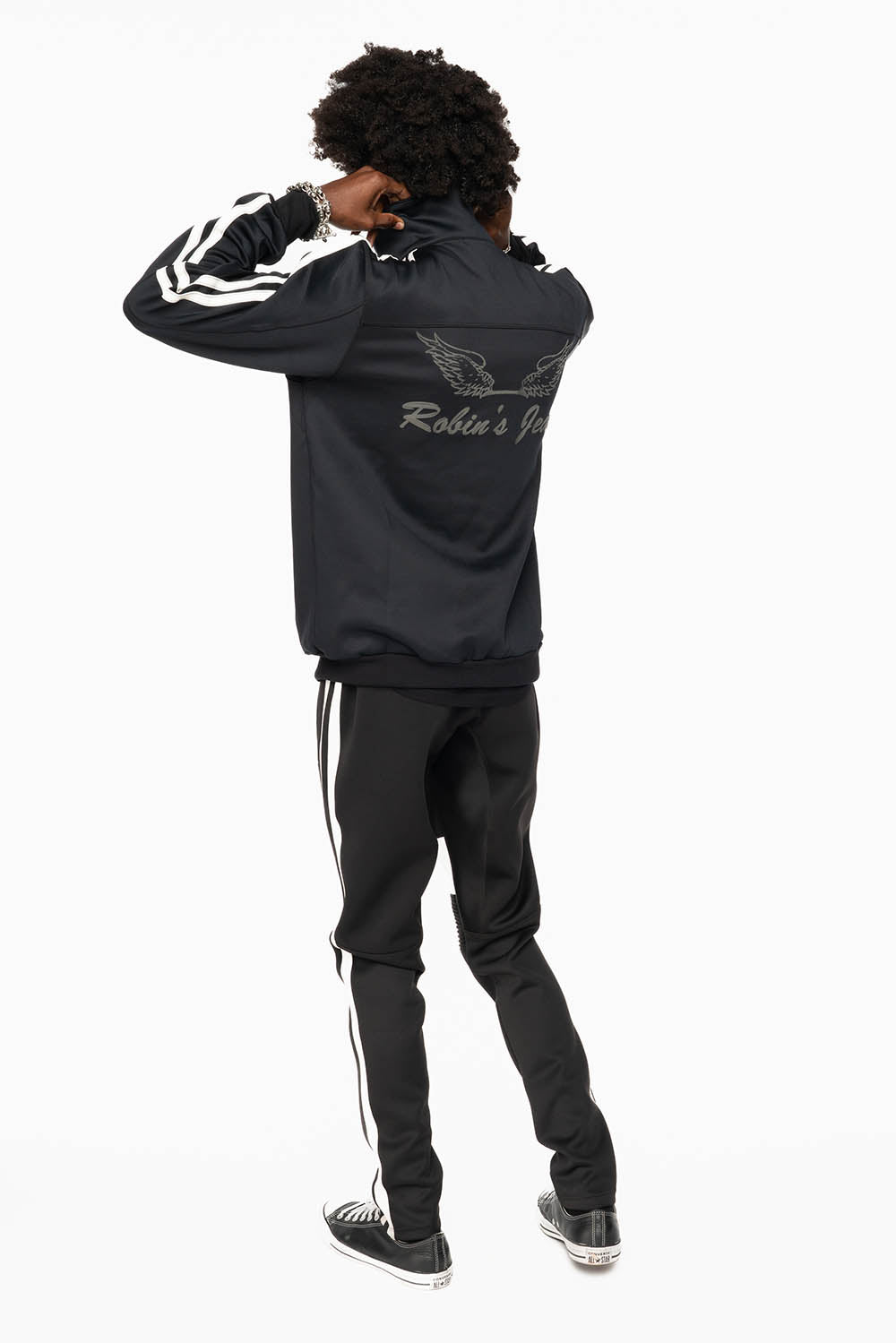 TRACK JACKET IN BLACK WITH WHITE STRIPE