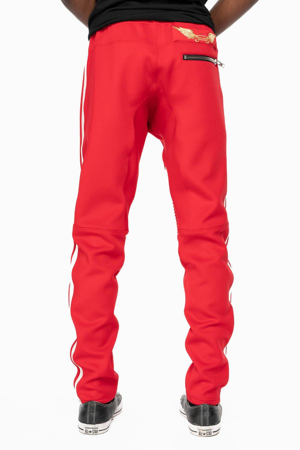 BIKER STYLE JOGGER IN RED WITH WHITE STRIPES