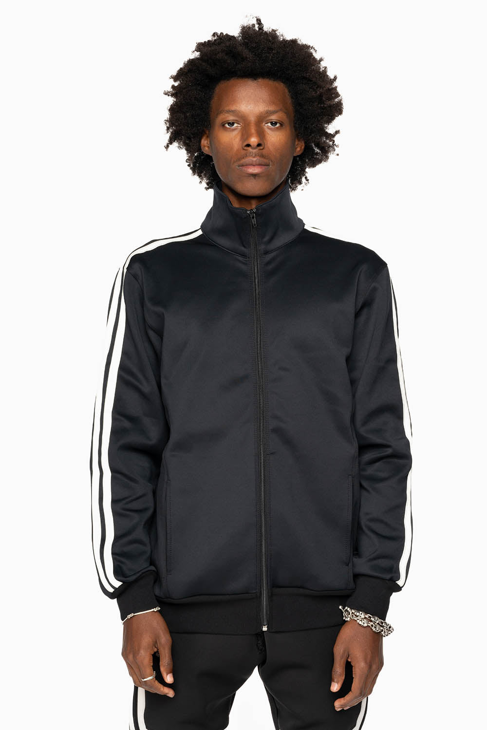 TRACK JACKET IN BLACK WITH WHITE STRIPE